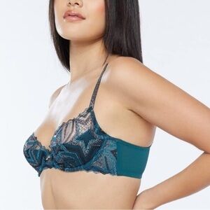 Savage X Fenty Sz 38DD Shining Star Green Embroidered Bra Underwire NWT